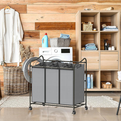 Simple Houseware Heavy Duty 3-Bag Laundry Sorter Rolling Cart, Dark Grey | Removable Bags and Lockable Wheels for Laundry Room Organization