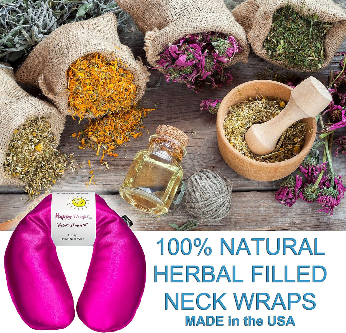 Microwavable Herbal Neck Wrap - Hot Cold Aromatherapy Neck Warming Pillow - Heating Pad for Migraines, Stress, Gifts for Women, Birthdays, Christmas and Free Sleep Mask - Purple Cotton