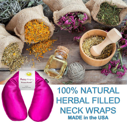 Microwavable Herbal Neck Wrap - Hot Cold Aromatherapy Neck Warming Pillow - Heating Pad for Migraines, Stress, Gifts for Women, Birthdays, Christmas and Free Sleep Mask - Purple Cotton