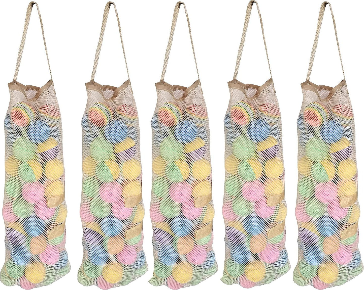 Hanging Mesh Storage 5Pack Potato & Onion Bags - Large Reusable Net Produce Bags (Beige)