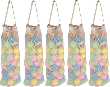 Hanging Mesh Storage 5Pack Potato & Onion Bags - Large Reusable Net Produce Bags (Beige)