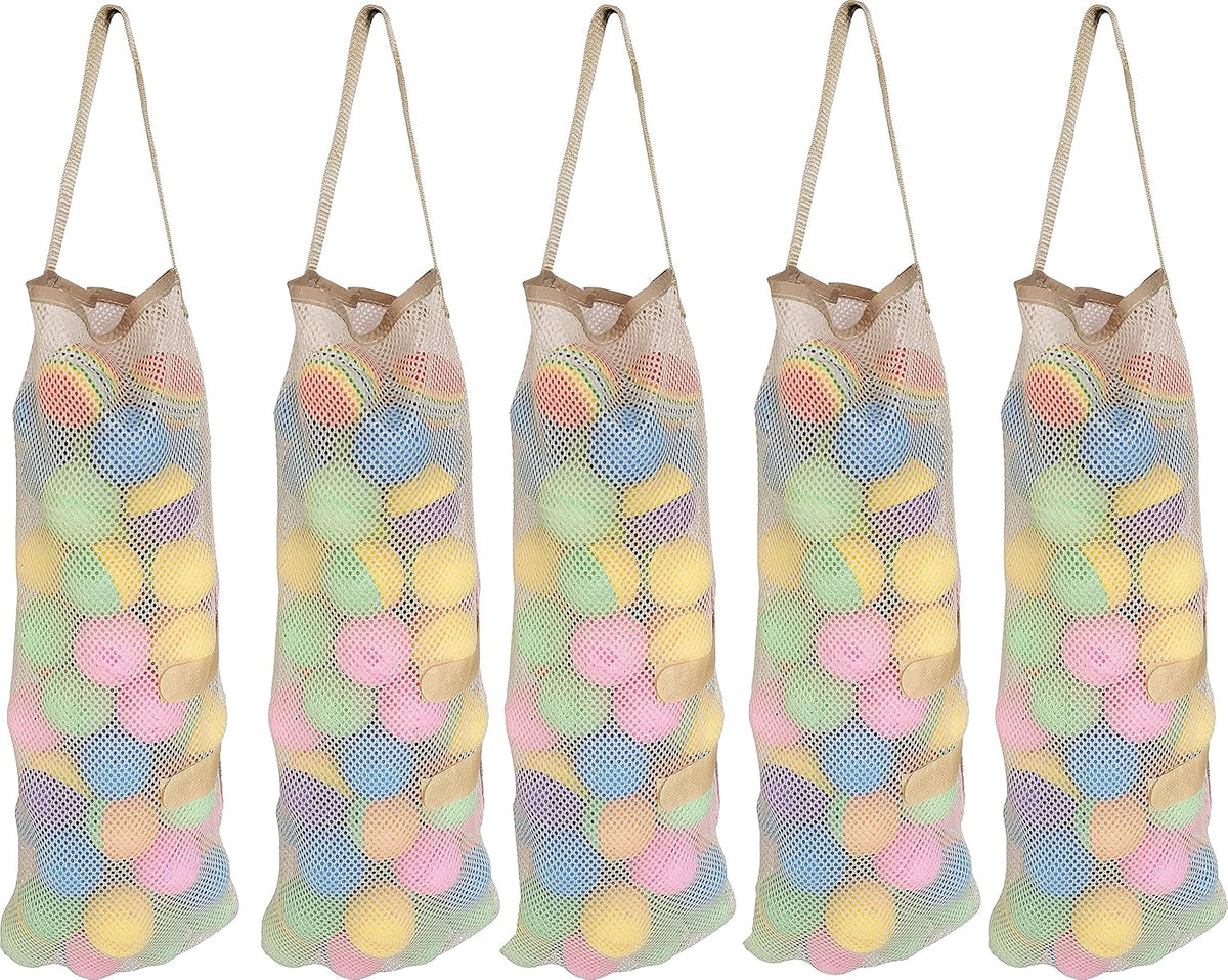 Hanging Mesh Storage 5Pack Potato & Onion Bags - Large Reusable Net Produce Bags (Beige)