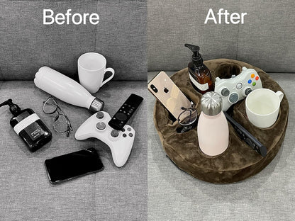Xchouxer Couch and Bed Cup Holder Pillow, Sofa Organizer Caddy for Drinks, Remotes, Phones, Snacks (Beige)