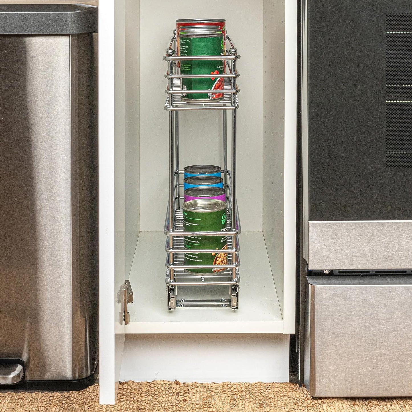 Household Essentials Glidez Multipurpose Chrome-Plated Steel Pull-Out/Slide-Out Storage Organizer for Cookware and Bakeware - 2-Tier Design - Fits Standard Size Cabinet or Shelf, Chrome