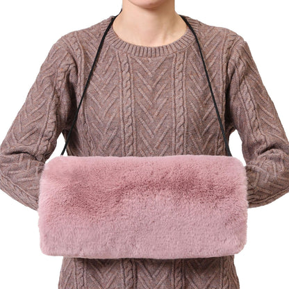 Faux Fur Hand Muff for Women Winter Hand Warm Warmer with PU Leather Strap