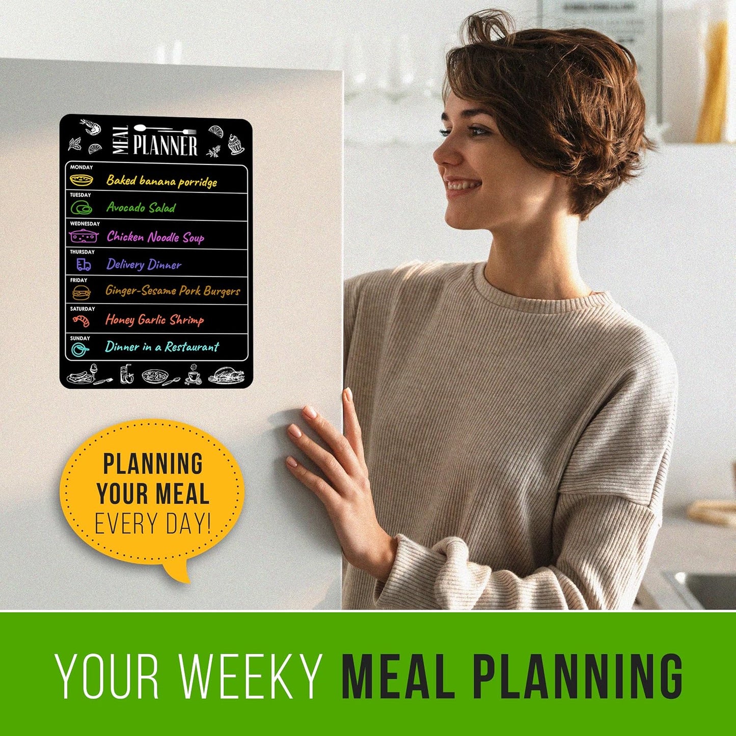 Dry Erase Menu Board for Fridge A4-8.5 x 12 in Weekly Meal Planner Dry Erase Board Magnetic Meal Planner for Refrigerator Dry Erase Dinner Menu Board for Kitchen Magnetic Dinner Menu for Fridge