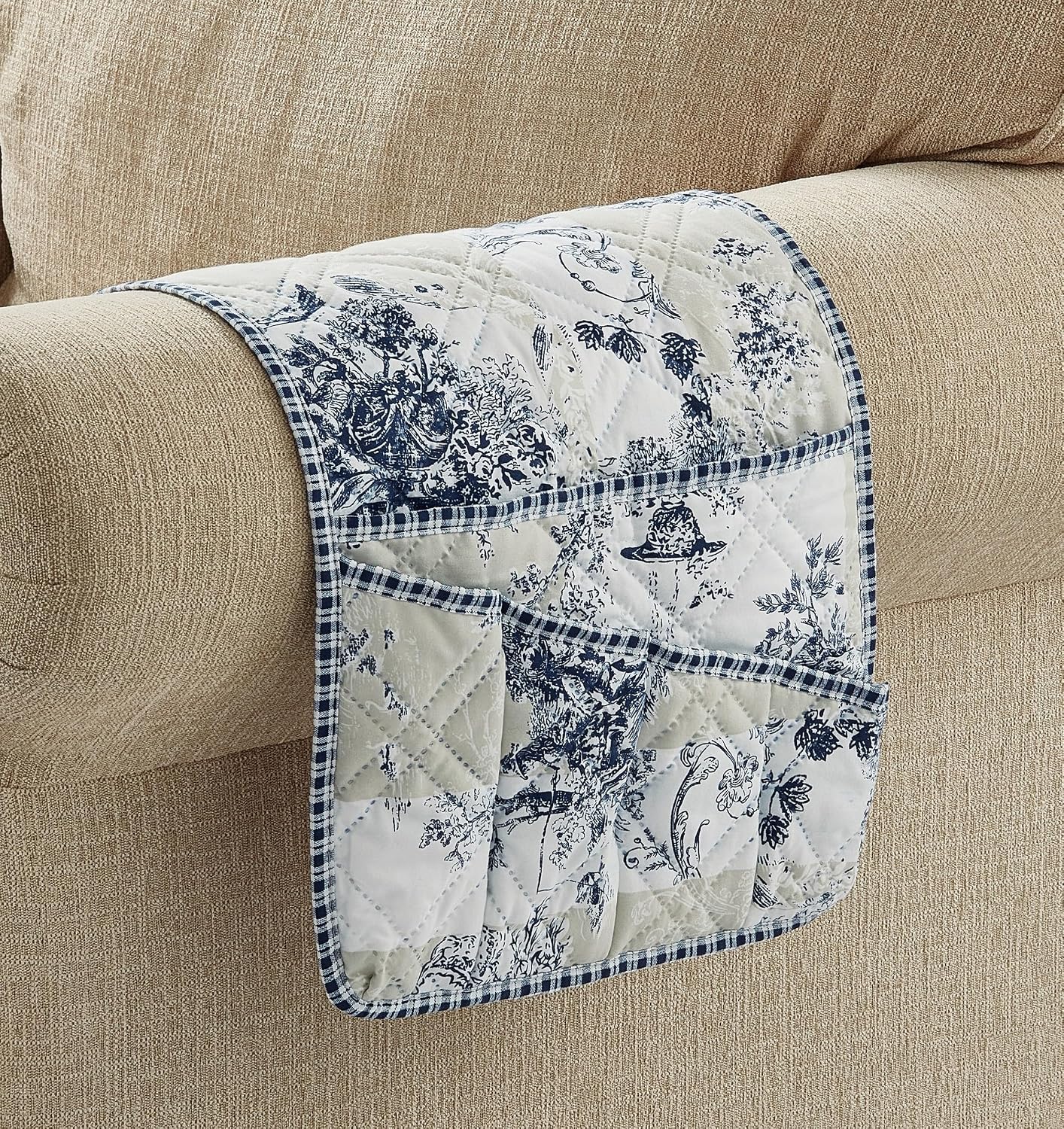 Brilliant Sunshine Burgundy Toile Floral Couch Armrest Cover, 35"×13" | Washable Magazine Holder, Armrest Organizer & Caddy on Sofa, Recliner, Armchair, Storage for Remote Controls, Phone, iPad