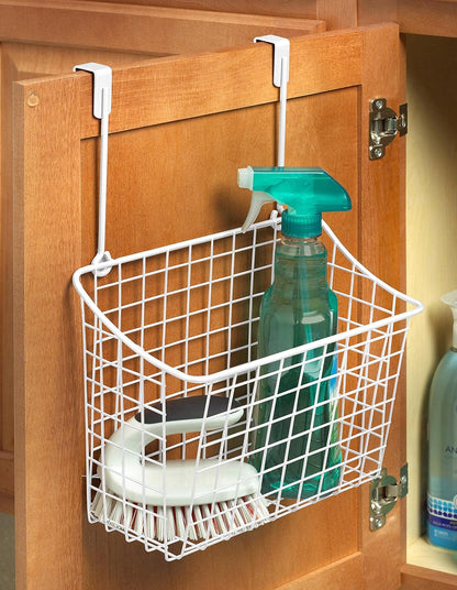 Spectrum Hanging Baskets for Organizing (Large, Satin Nickel) - Grid Over the Cabinet Wire Basket for Kitchen or Bathroom - Door Hanging Storage Organizer for Cleaning Supplies, Washcloths, & Towels