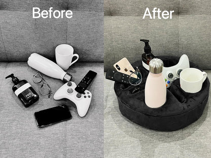 Xchouxer Couch and Bed Cup Holder Pillow, Sofa Organizer Caddy for Drinks, Remotes, Phones, Snacks (Beige)