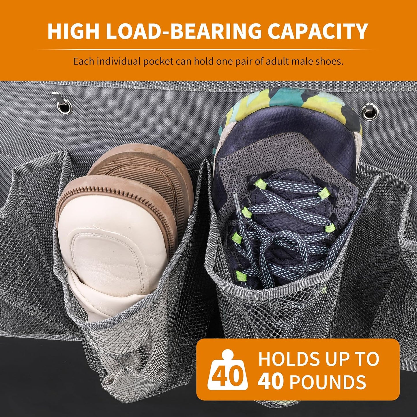 RVZONE RV Shoe Pockets 6 Large Pockets Heavy Hanging Bedside Storage Organizer with Sturdy Hooks for Shoes, Toys and Tools
