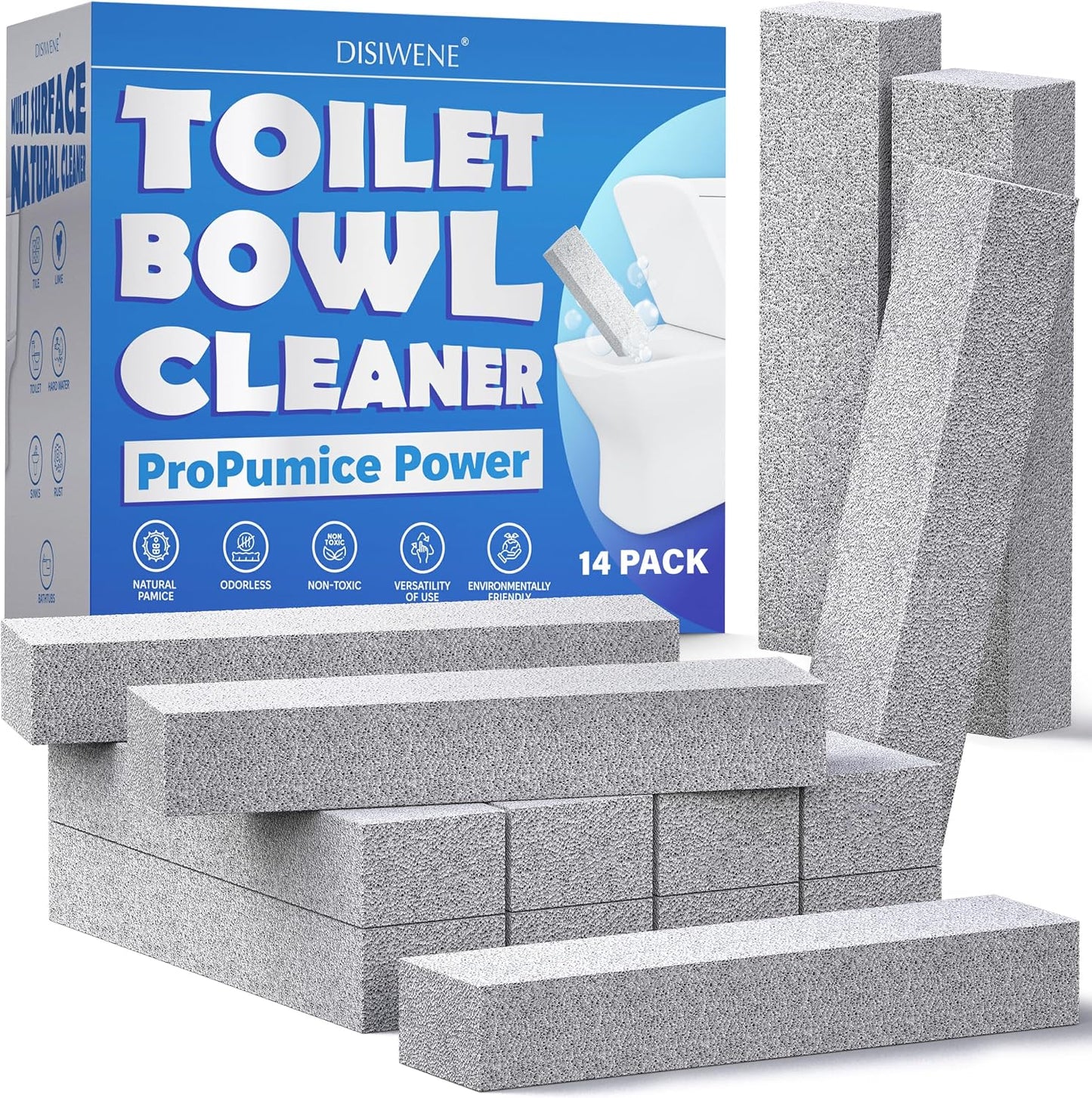 DISIWENE Pumice Cleaning Stone with Handle Toilet Bowl Cleaner Hard Water Ring Remover for Bath/Pool/Kitchen/Household Cleaning (4, 4 Pack with Handle)