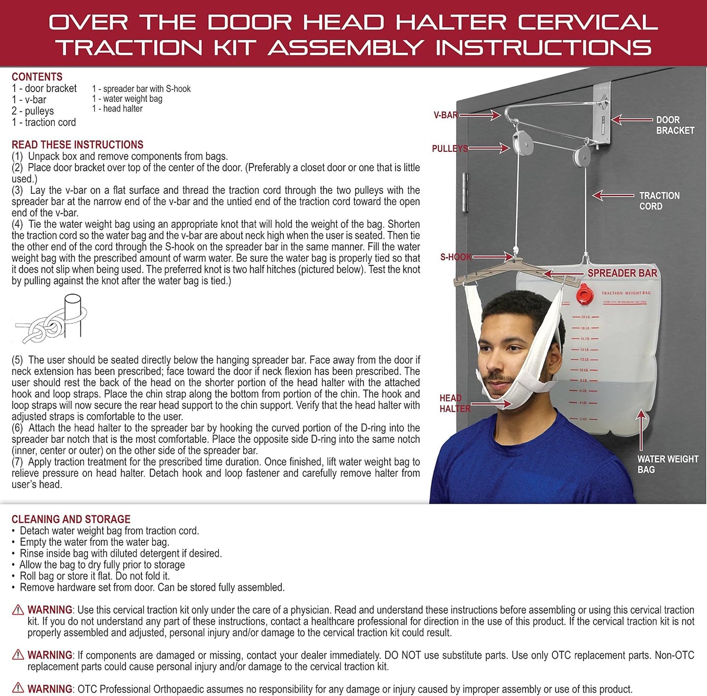 OTC Cervical Traction Kit, Neck Pain Relief, Vertebrae Disk Herniation, Complete Over Door Setup