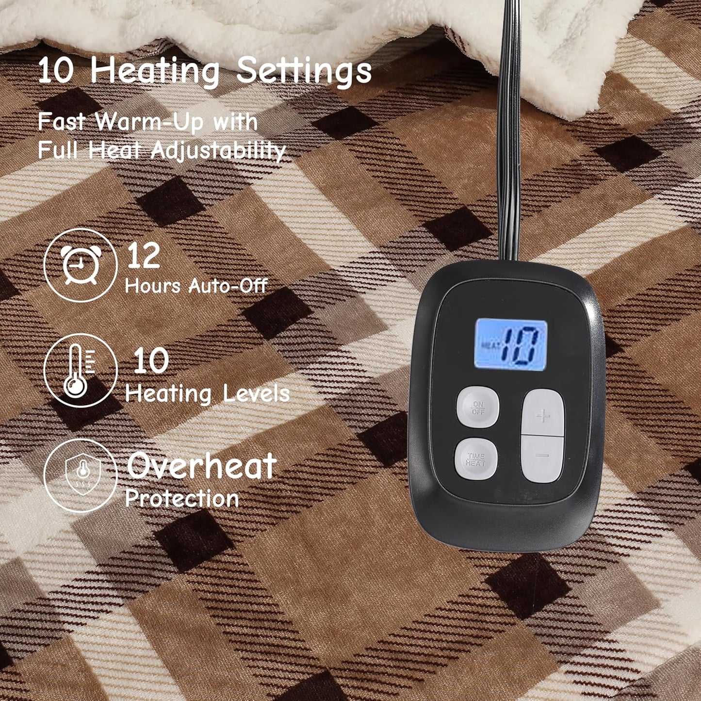 Soypipo Electric Heated Throw Blanket 50"x60", Faux Fur Plush with 4 Heat Settings & 2/4/8/10H Auto Shut-Off, Overheat Protection, Machine Washable, for Office & Chair, Dark Grey