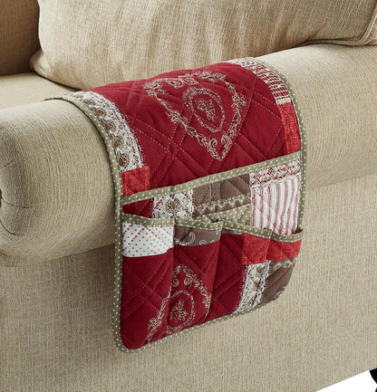 Brilliant Sunshine Burgundy Toile Floral Couch Armrest Cover, 35"×13" | Washable Magazine Holder, Armrest Organizer & Caddy on Sofa, Recliner, Armchair, Storage for Remote Controls, Phone, iPad