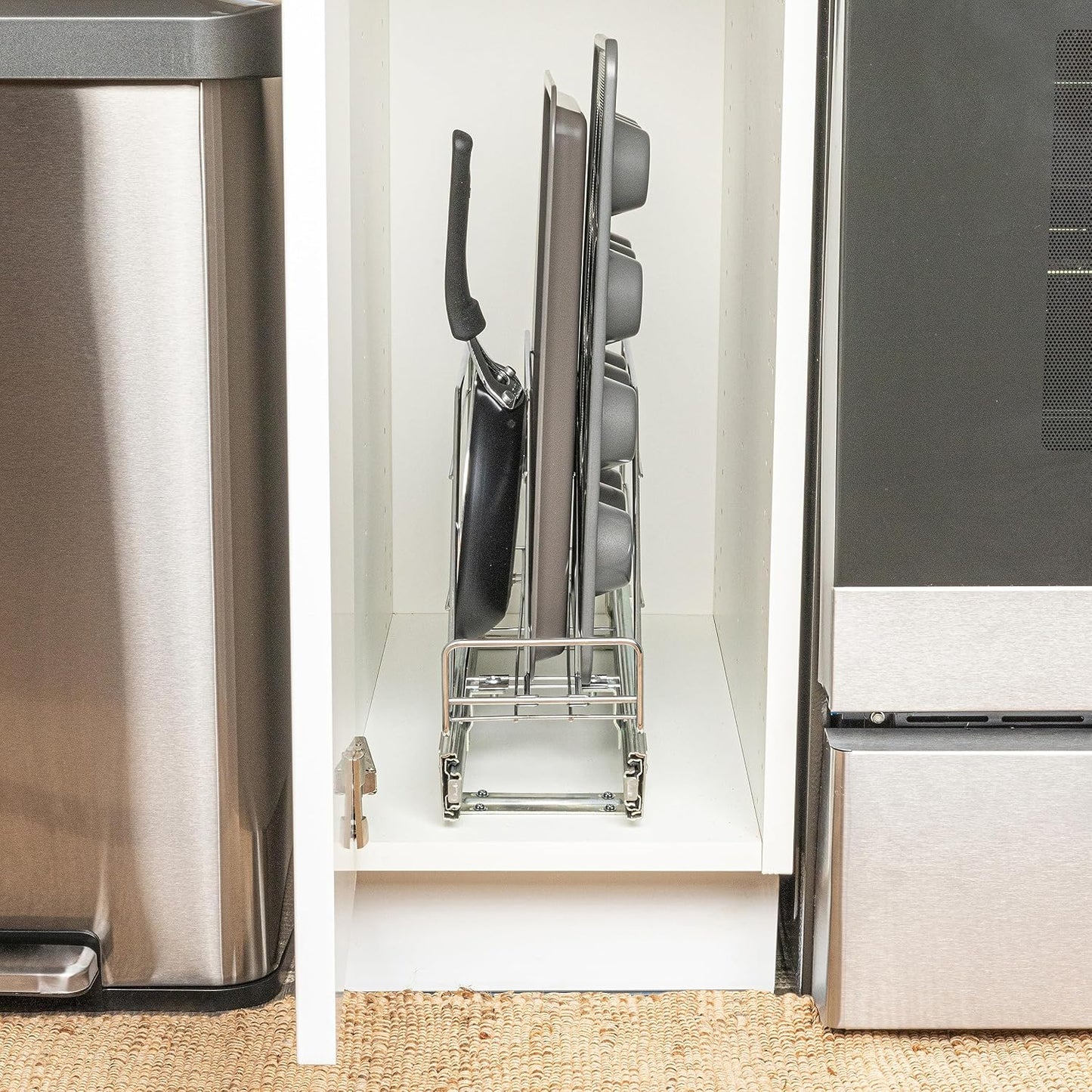 Household Essentials Glidez Multipurpose Chrome-Plated Steel Pull-Out/Slide-Out Storage Organizer for Cookware and Bakeware - 2-Tier Design - Fits Standard Size Cabinet or Shelf, Chrome