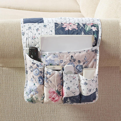 Brilliant Sunshine Burgundy Toile Floral Couch Armrest Cover, 35"×13" | Washable Magazine Holder, Armrest Organizer & Caddy on Sofa, Recliner, Armchair, Storage for Remote Controls, Phone, iPad