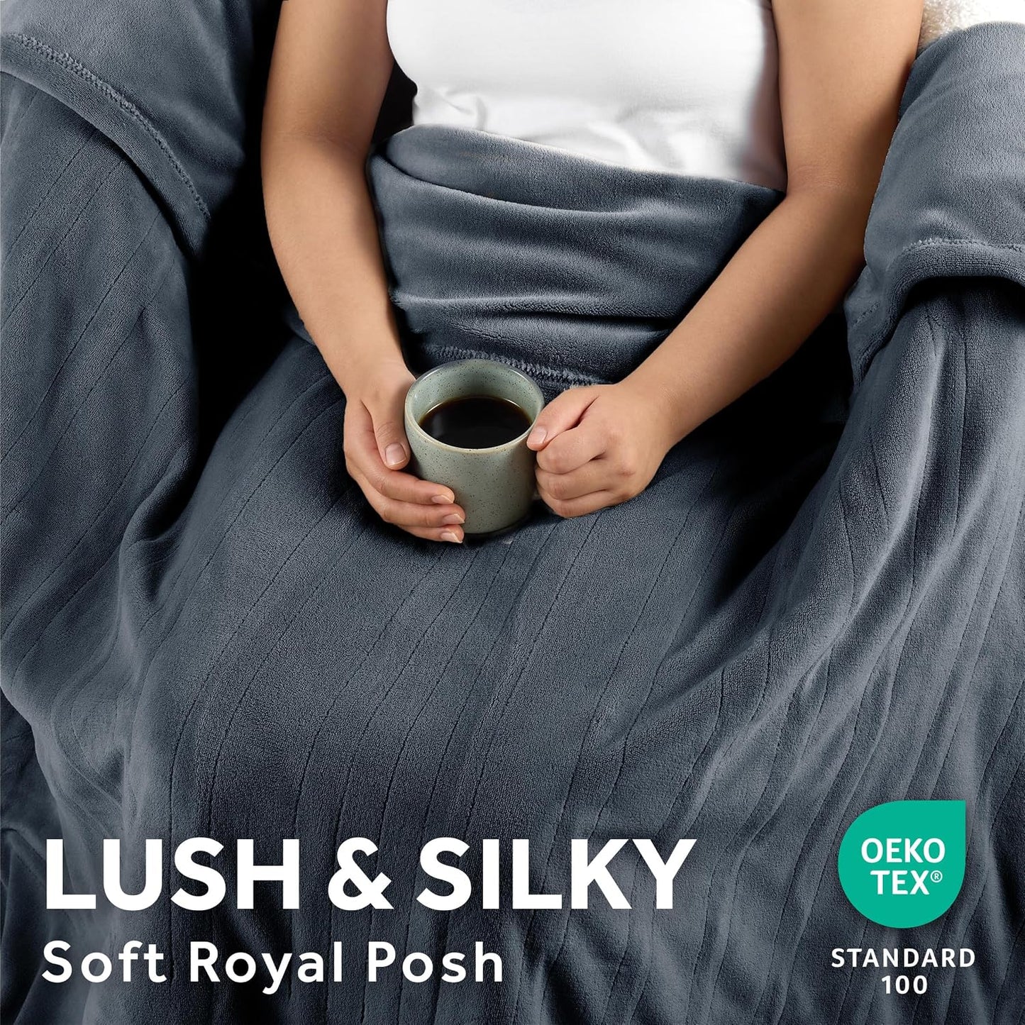Sunbeam Royal Posh Dove Grey Heated Personal Throw / Blanket, Cozy-Warm, Adjustable Heat Settings