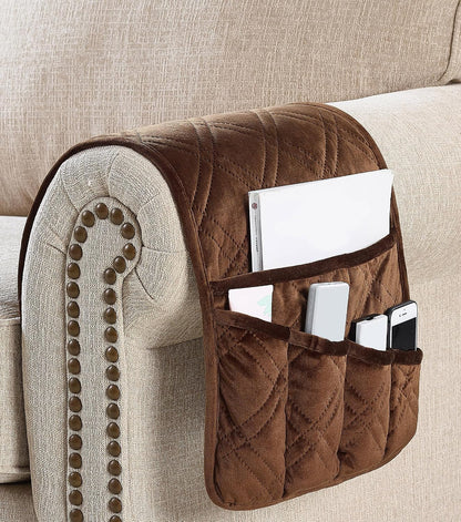 Brilliant Sunshine Burgundy Toile Floral Couch Armrest Cover, 35"×13" | Washable Magazine Holder, Armrest Organizer & Caddy on Sofa, Recliner, Armchair, Storage for Remote Controls, Phone, iPad