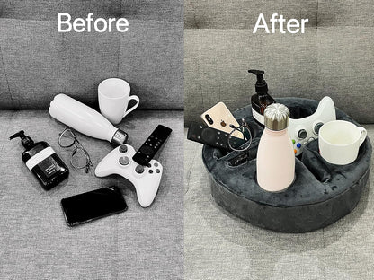 Xchouxer Couch and Bed Cup Holder Pillow, Sofa Organizer Caddy for Drinks, Remotes, Phones, Snacks (Beige)