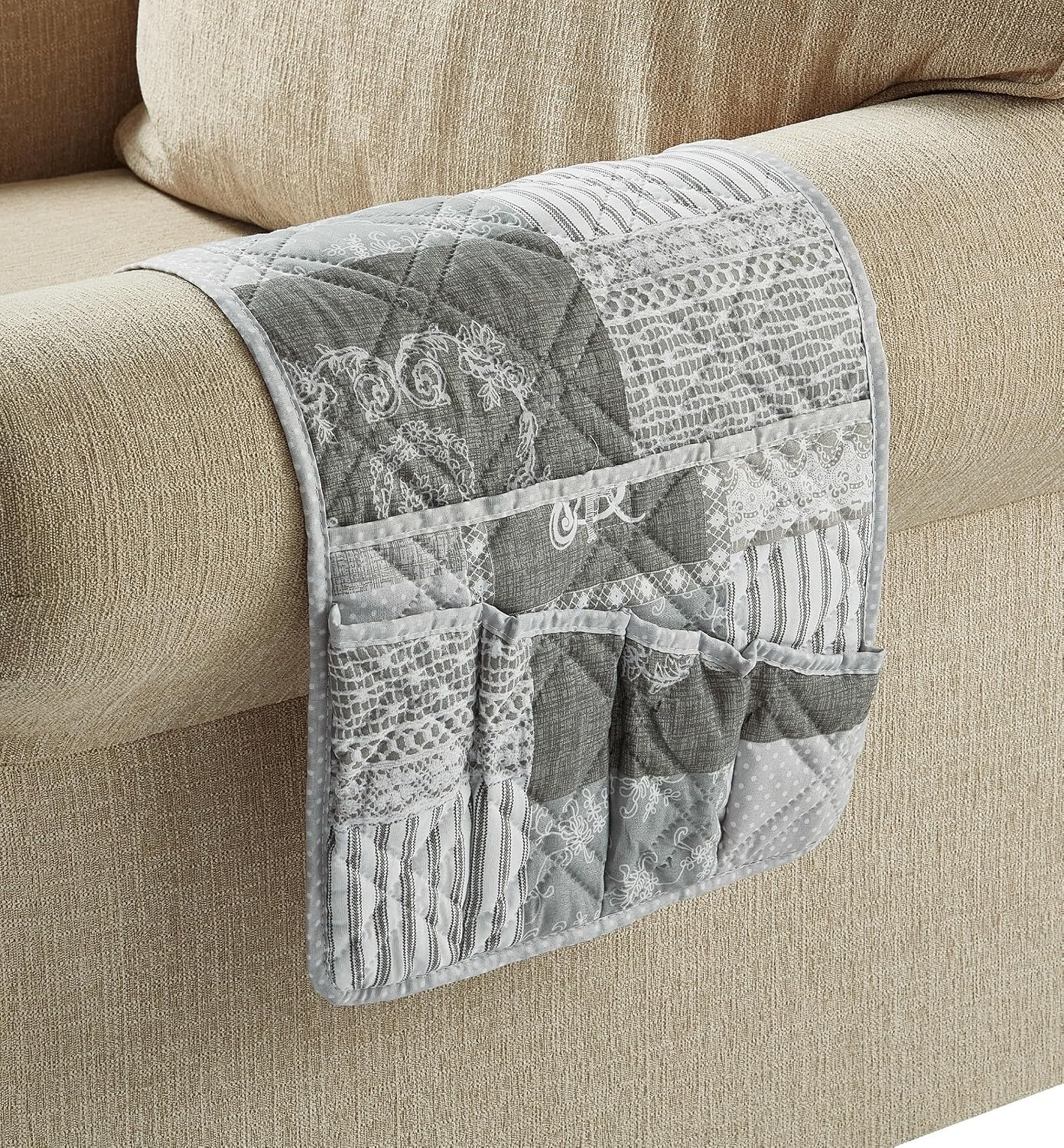 Brilliant Sunshine Burgundy Toile Floral Couch Armrest Cover, 35"×13" | Washable Magazine Holder, Armrest Organizer & Caddy on Sofa, Recliner, Armchair, Storage for Remote Controls, Phone, iPad