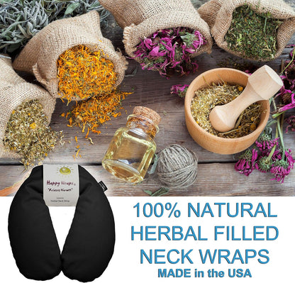 Microwavable Herbal Neck Wrap - Hot Cold Aromatherapy Neck Warming Pillow - Heating Pad for Migraines, Stress, Gifts for Women, Birthdays, Christmas and Free Sleep Mask - Purple Cotton