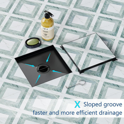 Neodrain 4" Brushed Square Shower Drain with Removable Tile Insert Grate | 304 Stainless Steel Tile Square Drain, Hidden Drain,Easy to Clean, Waterproof & Sturdy Shower Drain, CUPC Certified