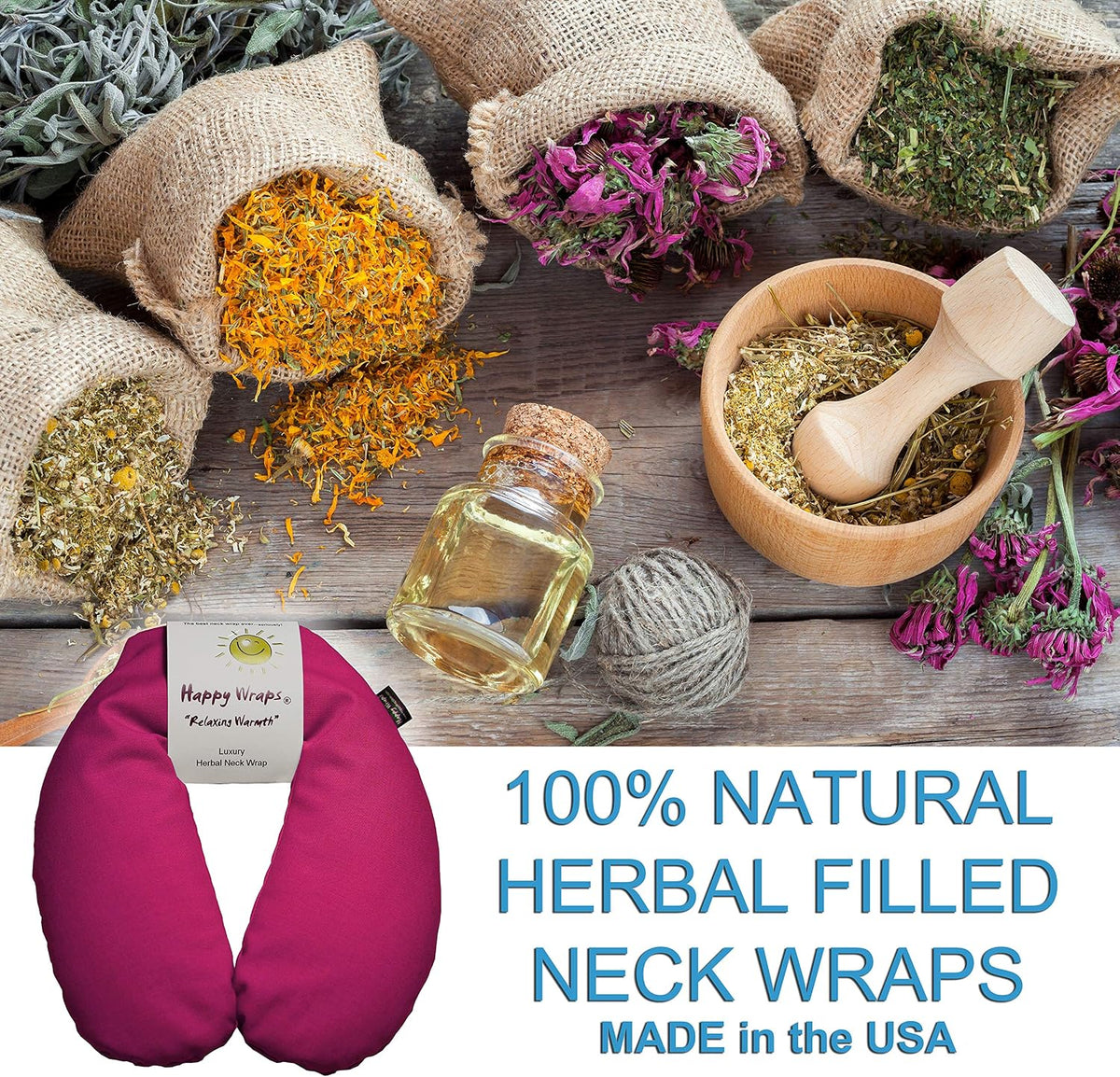 Microwavable Herbal Neck Wrap - Hot Cold Aromatherapy Neck Warming Pillow - Heating Pad for Migraines, Stress, Gifts for Women, Birthdays, Christmas and Free Sleep Mask - Purple Cotton