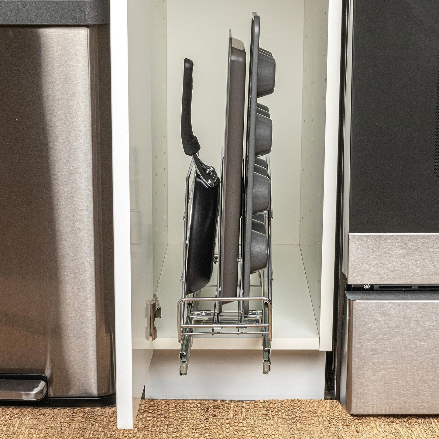 Household Essentials Glidez Multipurpose Chrome-Plated Steel Pull-Out/Slide-Out Storage Organizer for Cookware and Bakeware - 2-Tier Design - Fits Standard Size Cabinet or Shelf, Chrome