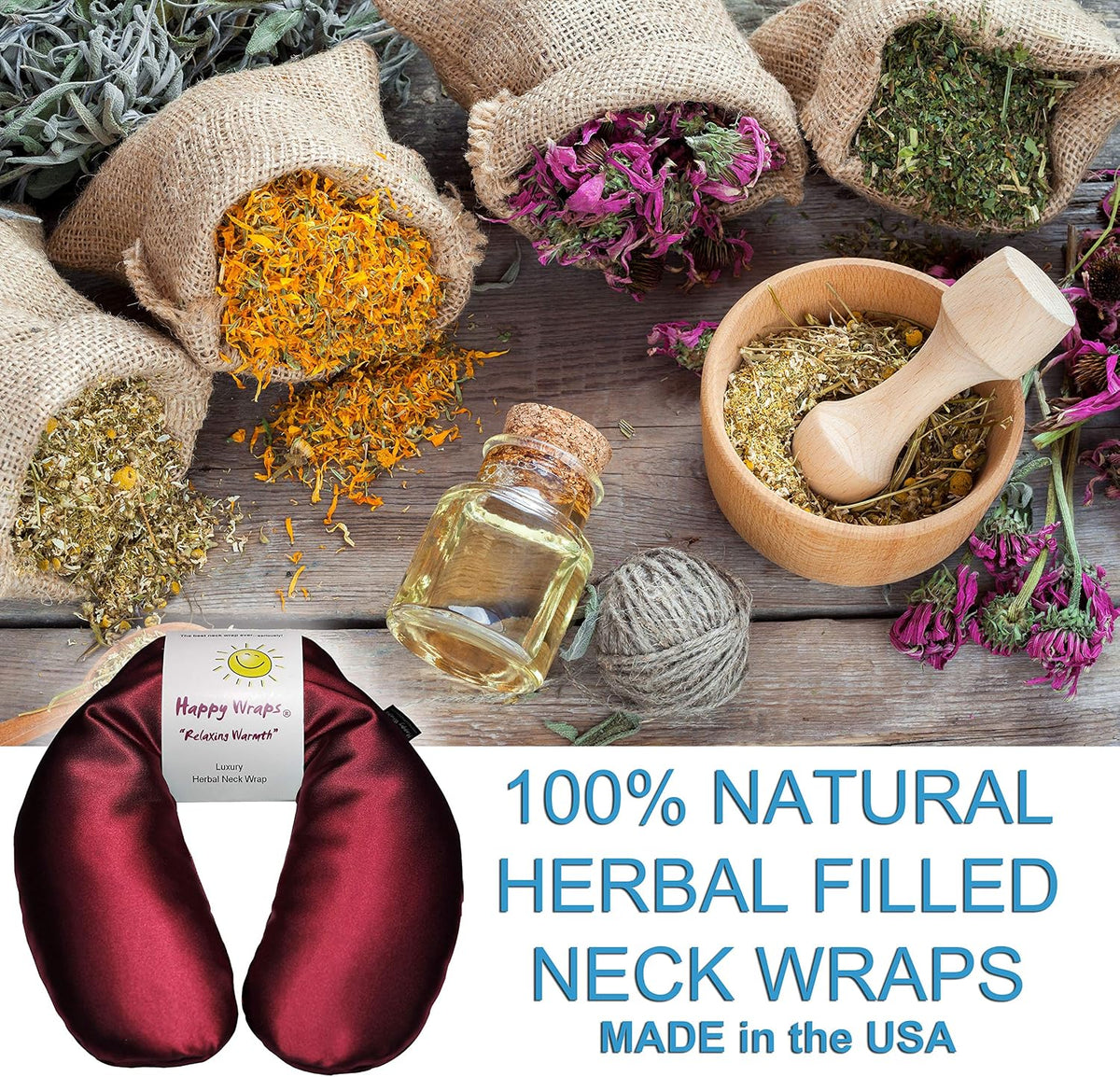 Microwavable Herbal Neck Wrap - Hot Cold Aromatherapy Neck Warming Pillow - Heating Pad for Migraines, Stress, Gifts for Women, Birthdays, Christmas and Free Sleep Mask - Purple Cotton