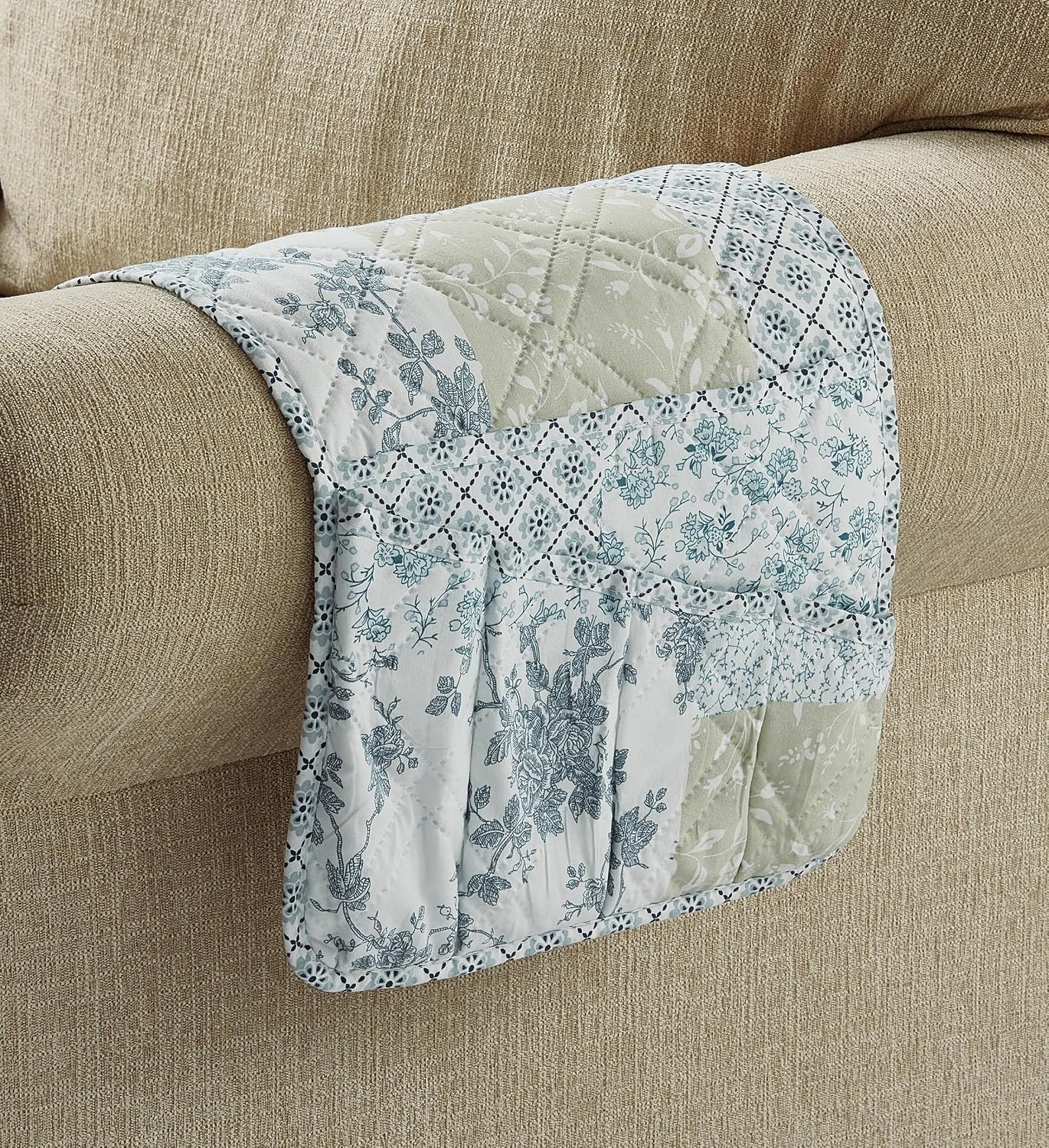 Brilliant Sunshine Burgundy Toile Floral Couch Armrest Cover, 35"×13" | Washable Magazine Holder, Armrest Organizer & Caddy on Sofa, Recliner, Armchair, Storage for Remote Controls, Phone, iPad