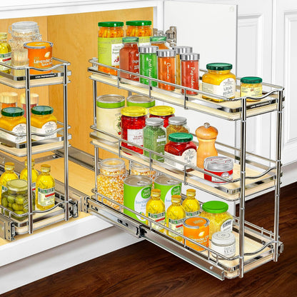 LYNK PROFESSIONAL® Pull Out Spice Organization for Cabinets - 4-3/8 inch Wide – Spice Rack for Inside Cabinets, Slide Out Spice Rack Organizer for cabinet – Pull Out Spice Rack, Sliding 2 Tier Chrome