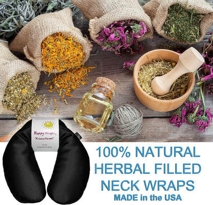 Microwavable Herbal Neck Wrap - Hot Cold Aromatherapy Neck Warming Pillow - Heating Pad for Migraines, Stress, Gifts for Women, Birthdays, Christmas and Free Sleep Mask - Purple Cotton