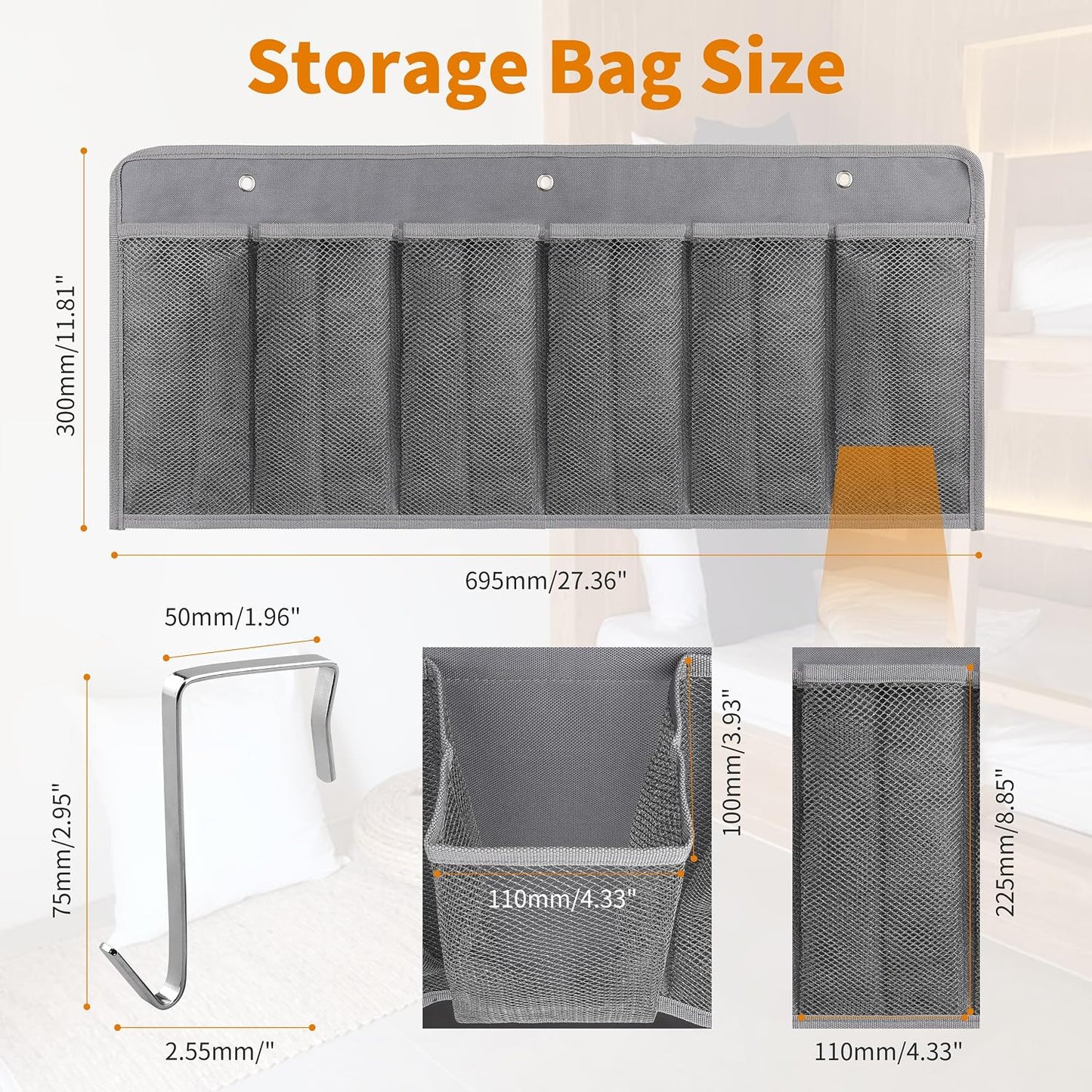 RVZONE RV Shoe Pockets 6 Large Pockets Heavy Hanging Bedside Storage Organizer with Sturdy Hooks for Shoes, Toys and Tools