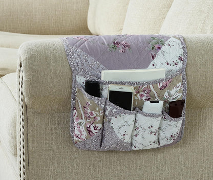 Brilliant Sunshine Burgundy Toile Floral Couch Armrest Cover, 35"×13" | Washable Magazine Holder, Armrest Organizer & Caddy on Sofa, Recliner, Armchair, Storage for Remote Controls, Phone, iPad