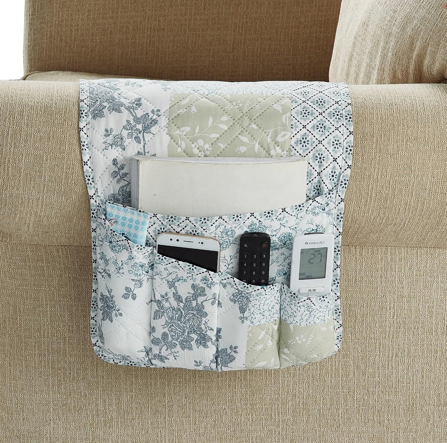 Brilliant Sunshine Burgundy Toile Floral Couch Armrest Cover, 35"×13" | Washable Magazine Holder, Armrest Organizer & Caddy on Sofa, Recliner, Armchair, Storage for Remote Controls, Phone, iPad