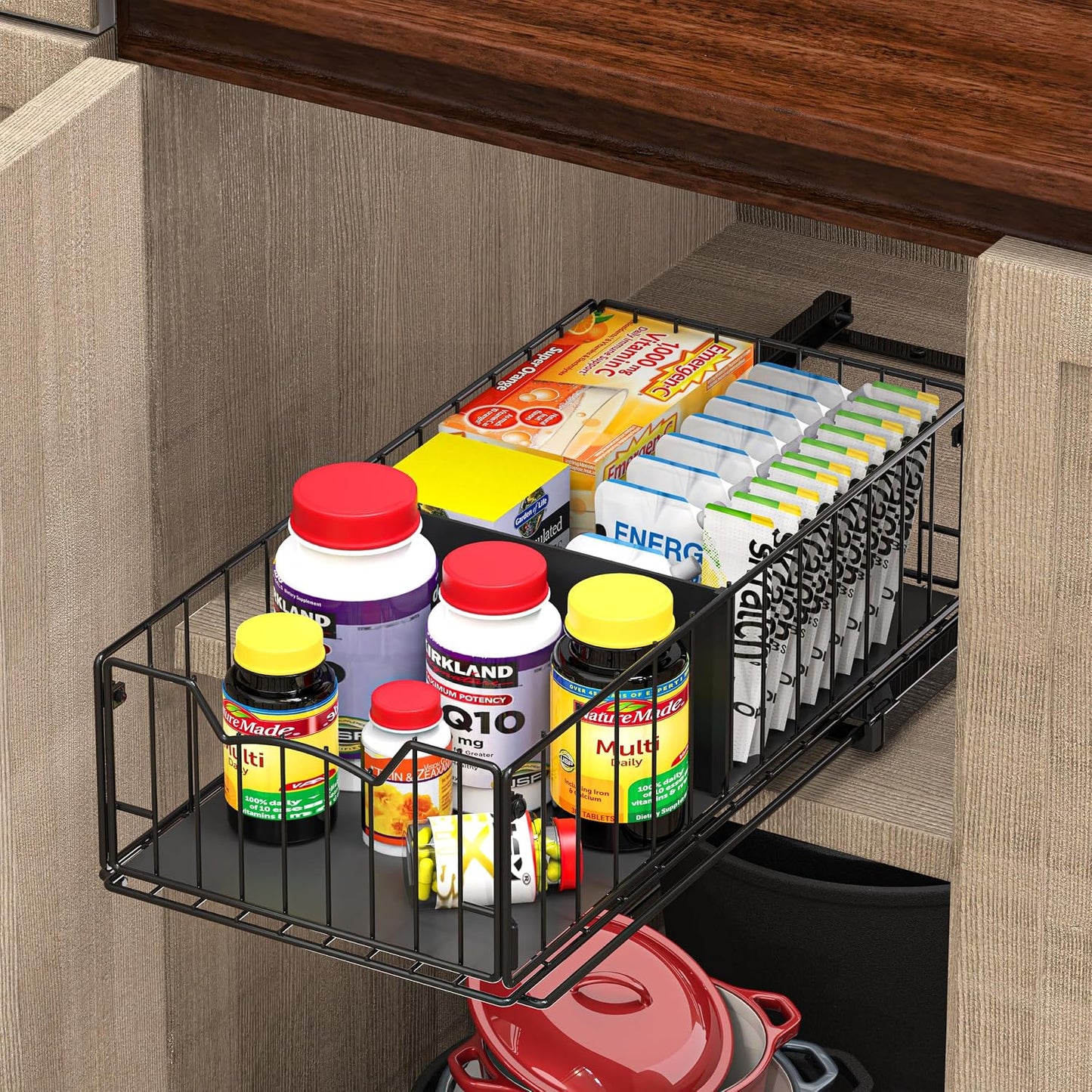 Simple Houseware Pull-Out Cabinet Sliding Basket, 17.2Dx9.7Wx5H, Chrome | Ideal for Kitchen and Bathroom Cabinet Storage Organizer, Under Sink or Pantry Organization