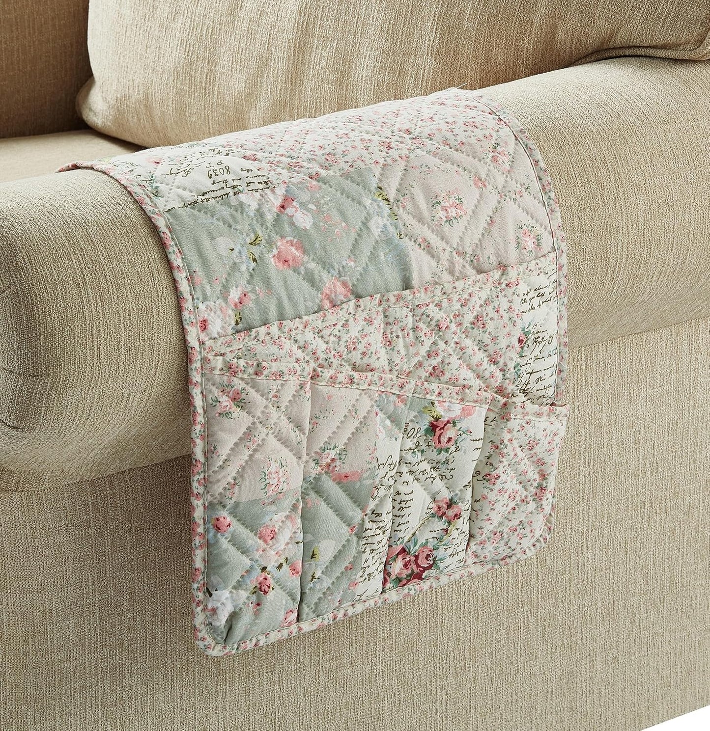 Brilliant Sunshine Burgundy Toile Floral Couch Armrest Cover, 35"×13" | Washable Magazine Holder, Armrest Organizer & Caddy on Sofa, Recliner, Armchair, Storage for Remote Controls, Phone, iPad