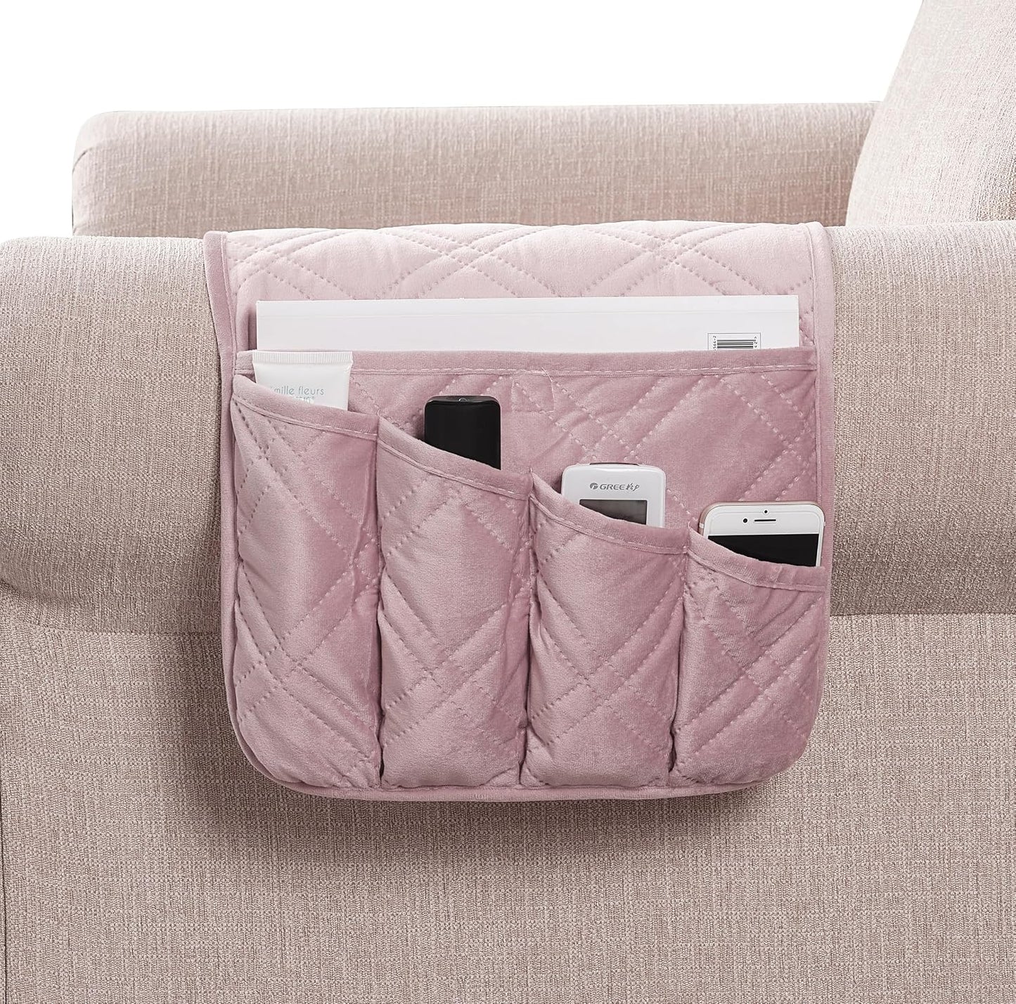 Brilliant Sunshine Burgundy Toile Floral Couch Armrest Cover, 35"×13" | Washable Magazine Holder, Armrest Organizer & Caddy on Sofa, Recliner, Armchair, Storage for Remote Controls, Phone, iPad