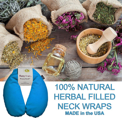 Microwavable Herbal Neck Wrap - Hot Cold Aromatherapy Neck Warming Pillow - Heating Pad for Migraines, Stress, Gifts for Women, Birthdays, Christmas and Free Sleep Mask - Purple Cotton