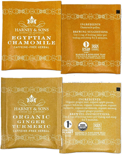 Harney & Sons Assorted Tea Bag Sampler 40 Count – Harney Decaf Tea Bags Variety Packs, Herbal Tea Bundle Caffeine Free Tea