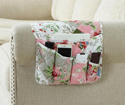 Brilliant Sunshine Burgundy Toile Floral Couch Armrest Cover, 35"×13" | Washable Magazine Holder, Armrest Organizer & Caddy on Sofa, Recliner, Armchair, Storage for Remote Controls, Phone, iPad